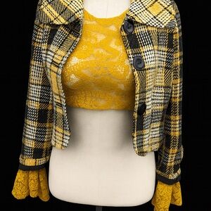 Yellow and Black Plaid Women's Jacket